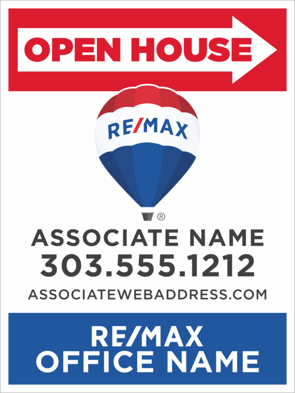 18Wx24H Vertical Yard Sign Directional Open House Top